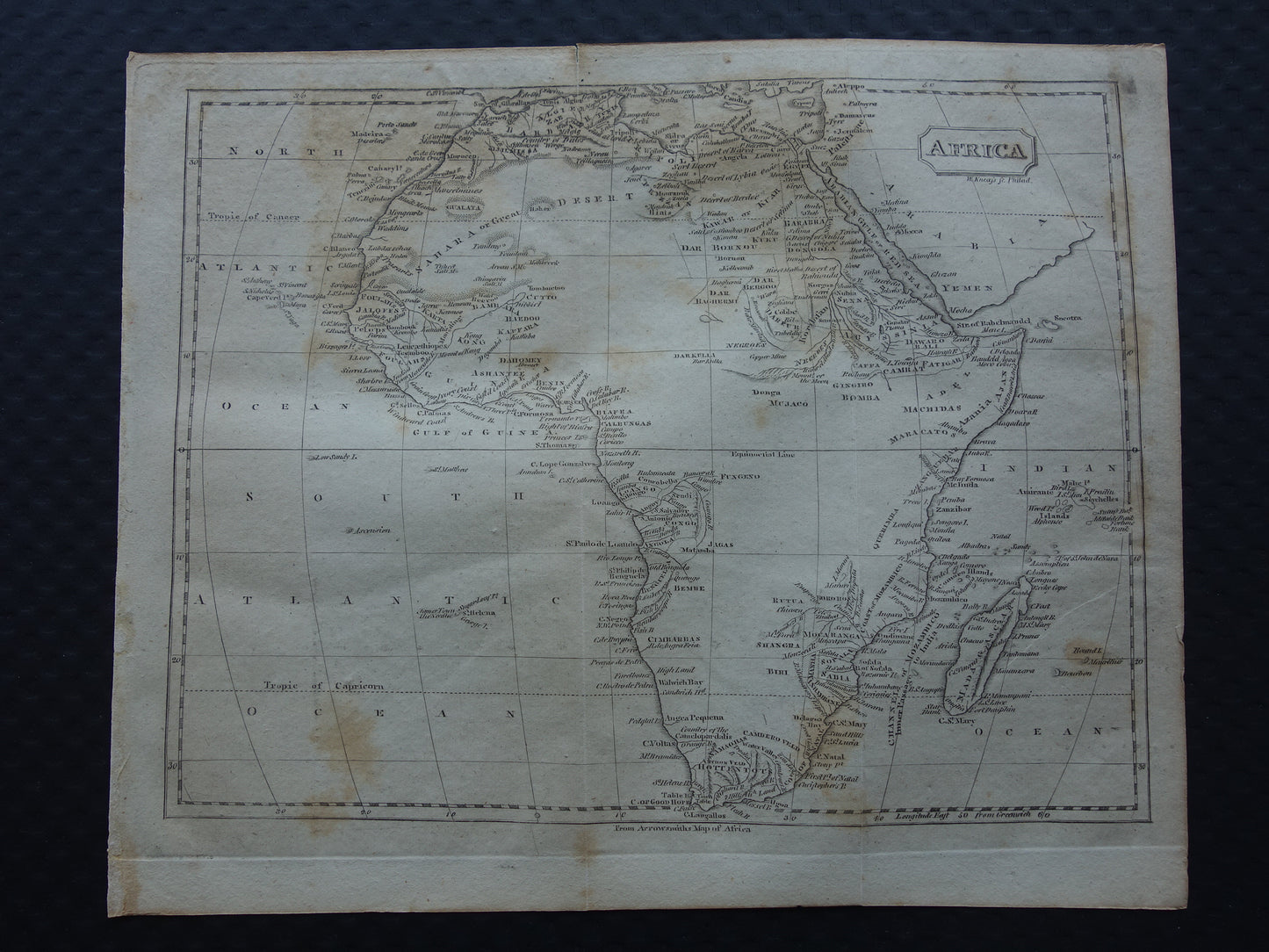 200+ jaar oude kaart van Afrika Originele antieke landkaart 1812 continent Afrika
