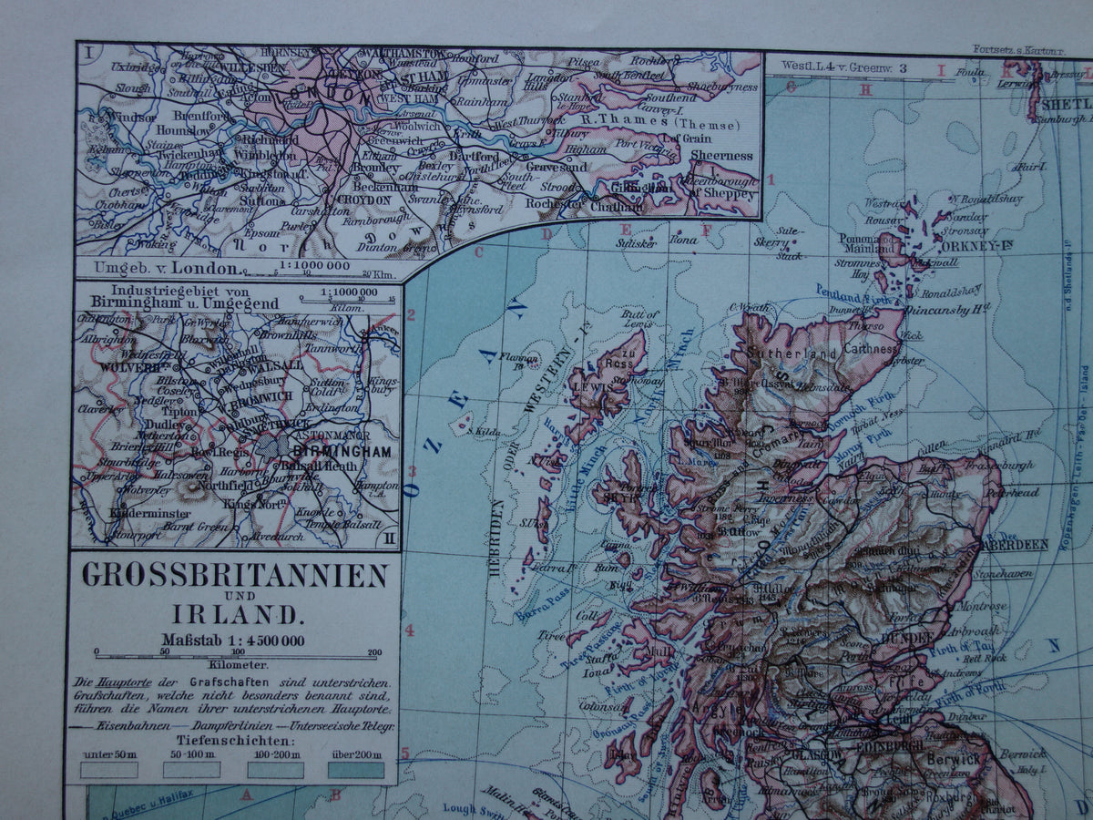 BRITSE EILANDEN oude kaart van Verenigd Koninkrijk Ierland Groot-Brittannië uit 1913 originele antieke landkaart