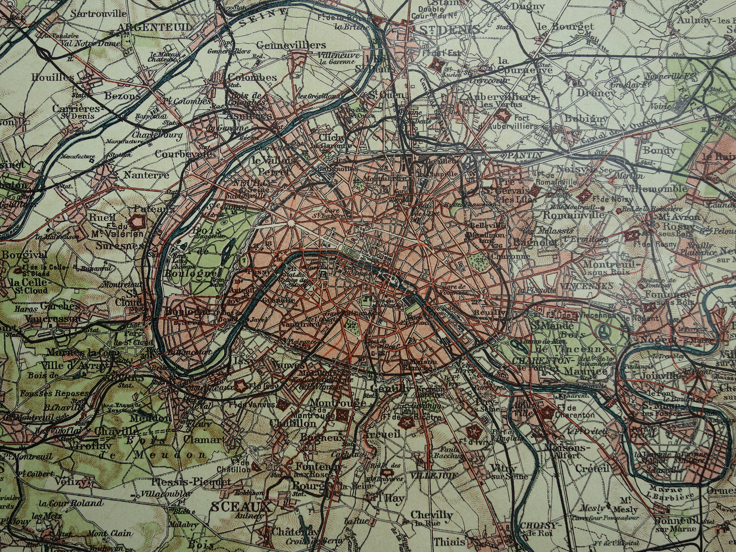 PARIJS oude kaart Originele antieke Nederlandse plattegrond van Parijs en omgeving uit 1910 vintage historische kaarten