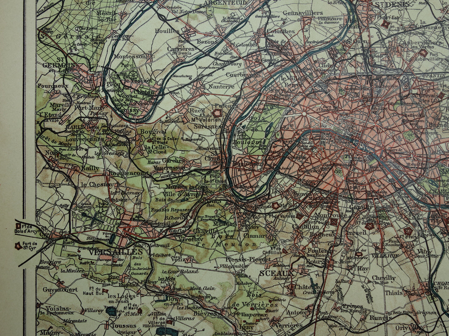 PARIJS oude kaart Originele antieke Nederlandse plattegrond van Parijs en omgeving uit 1910 vintage historische kaarten