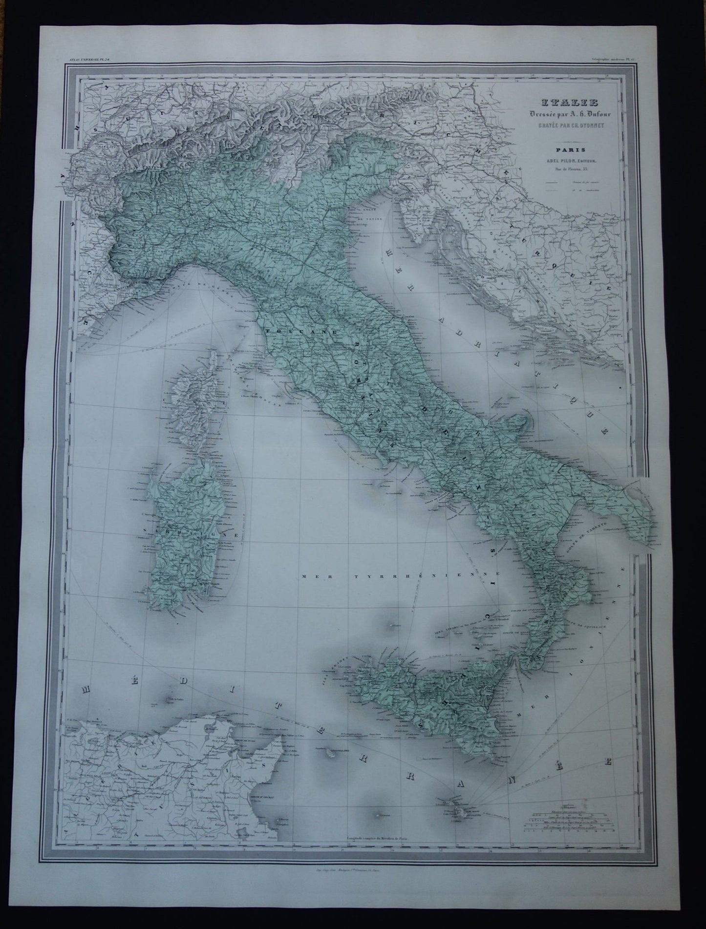 Grote oude landkaart van Italië 1880 originele antieke kaart van Koninkrijk Italië 60 x 82 te koop vintage poster