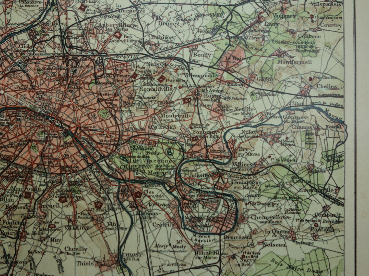 PARIJS oude kaart Originele antieke Nederlandse plattegrond van Parijs en omgeving uit 1910 vintage historische kaarten