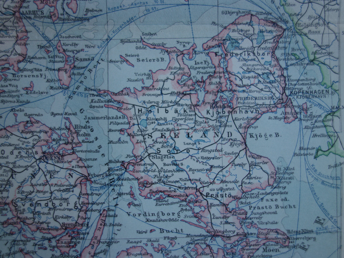 DENEMARKEN oude kaart van Denemarken uit 1913 originele antieke landkaart