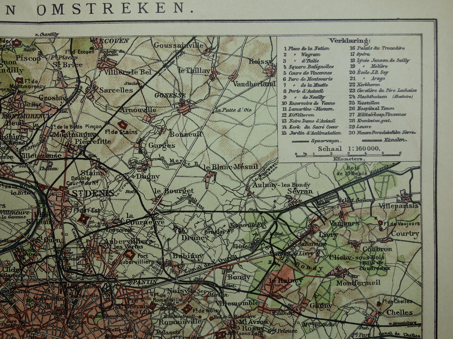 PARIJS oude kaart Originele antieke Nederlandse plattegrond van Parijs en omgeving uit 1910 vintage historische kaarten