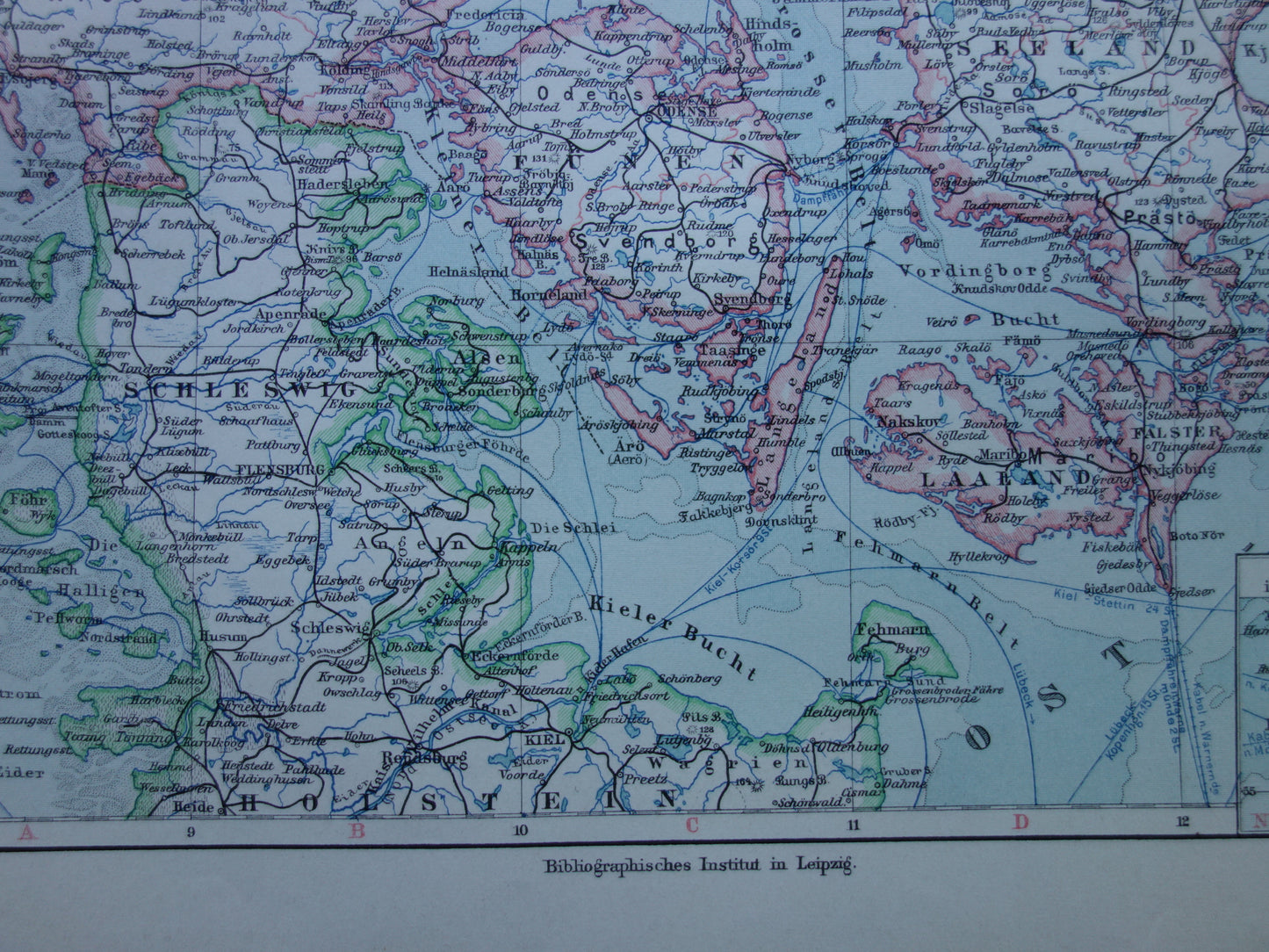 DENEMARKEN oude kaart van Denemarken uit 1913 originele antieke landkaart