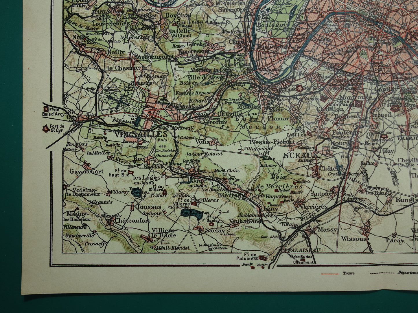 PARIJS oude kaart Originele antieke Nederlandse plattegrond van Parijs en omgeving uit 1910 vintage historische kaarten