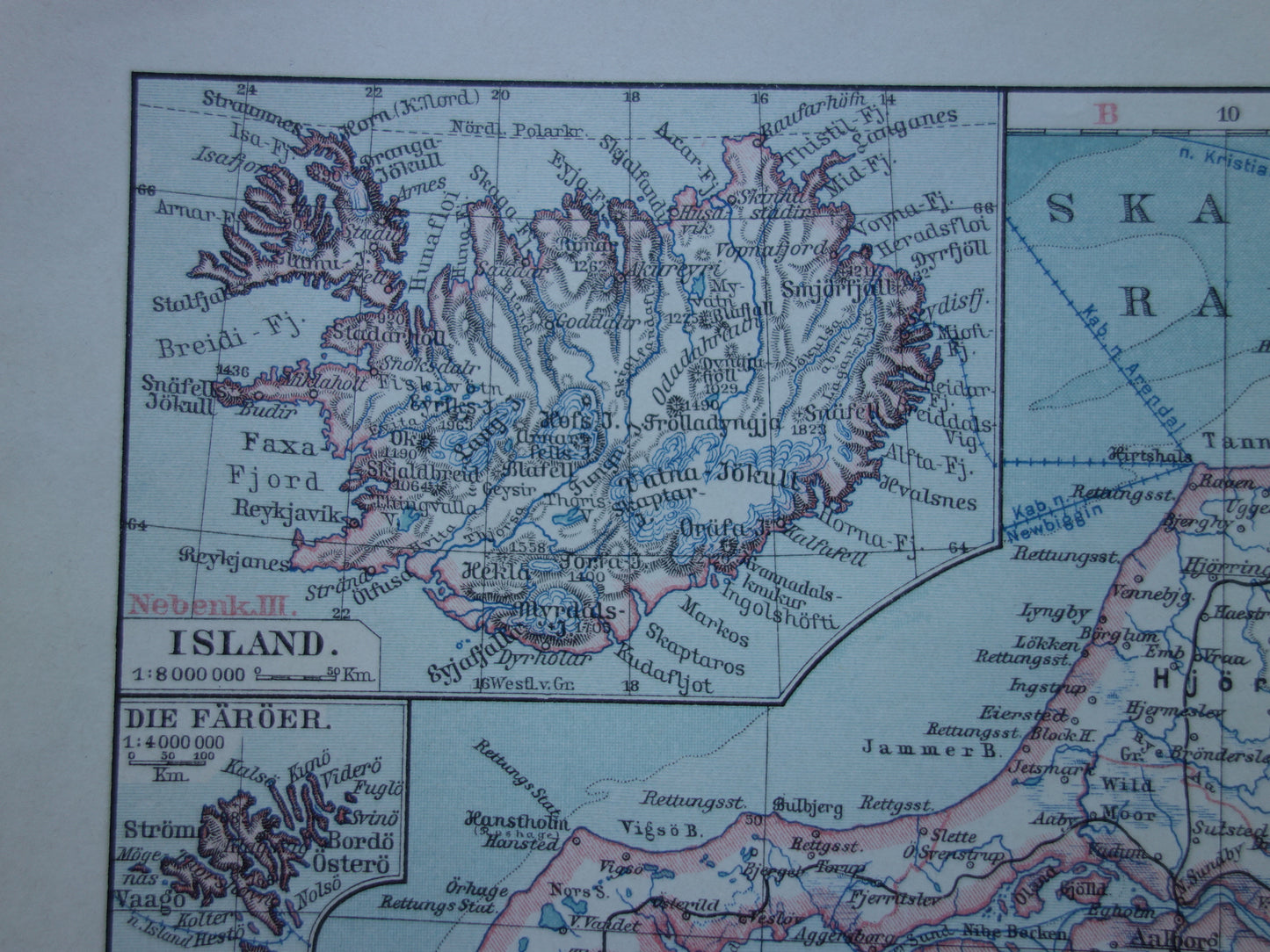 DENEMARKEN oude kaart van Denemarken uit 1913 originele antieke landkaart