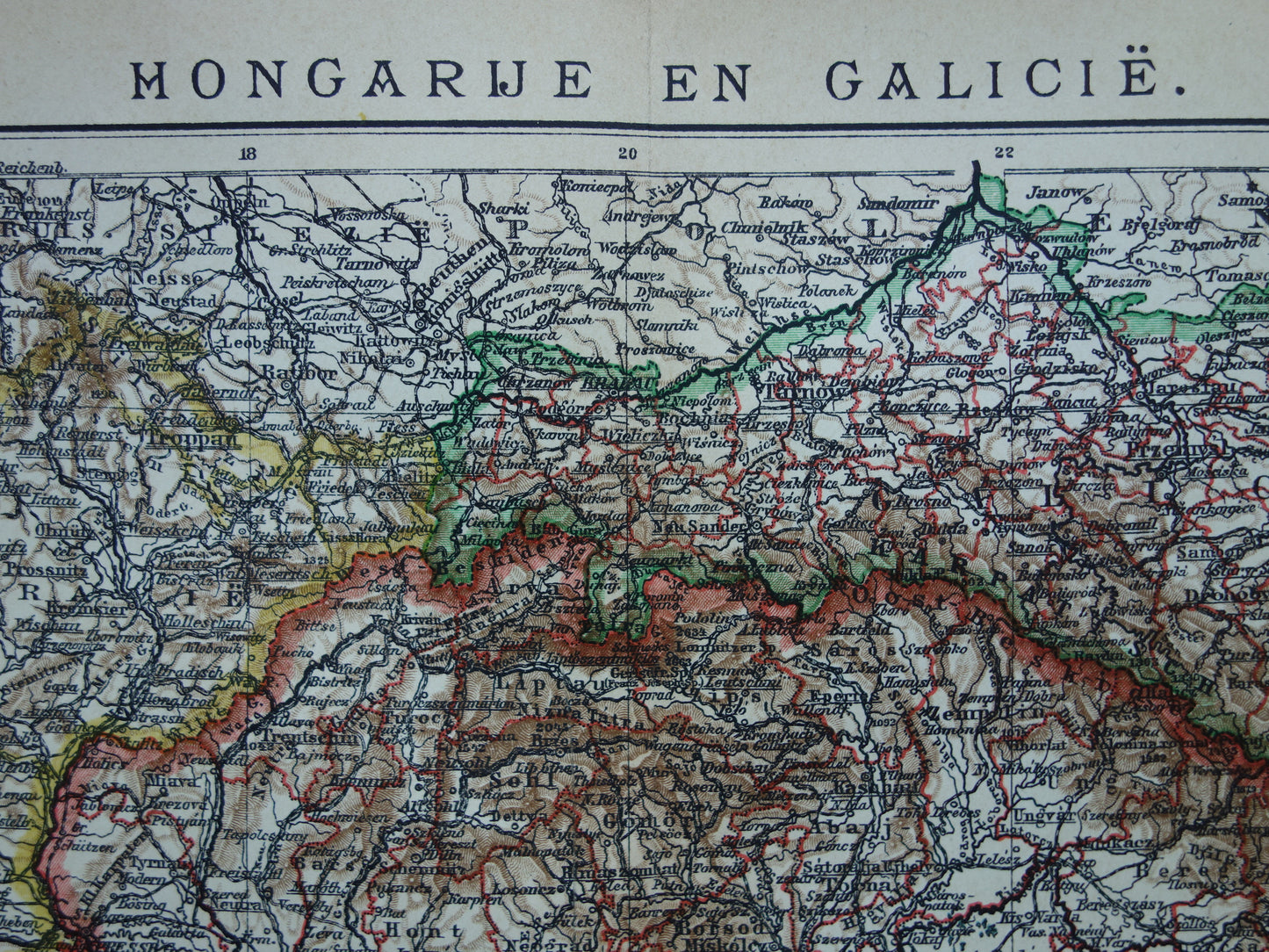 HONGARIJE oude Nederlandse kaart van Hongarije uit 1908 originele antieke landkaart