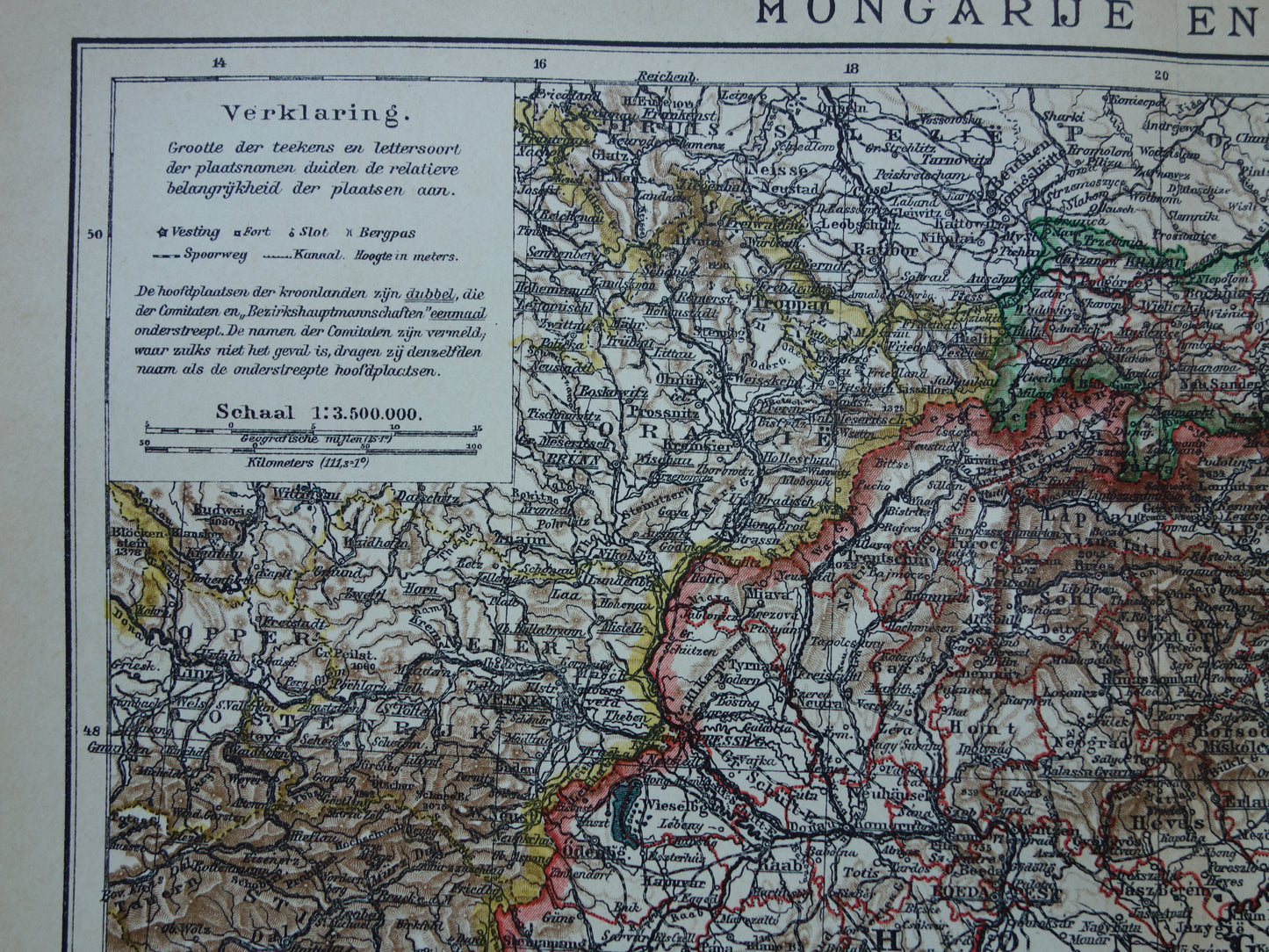 HONGARIJE oude Nederlandse kaart van Hongarije uit 1908 originele antieke landkaart