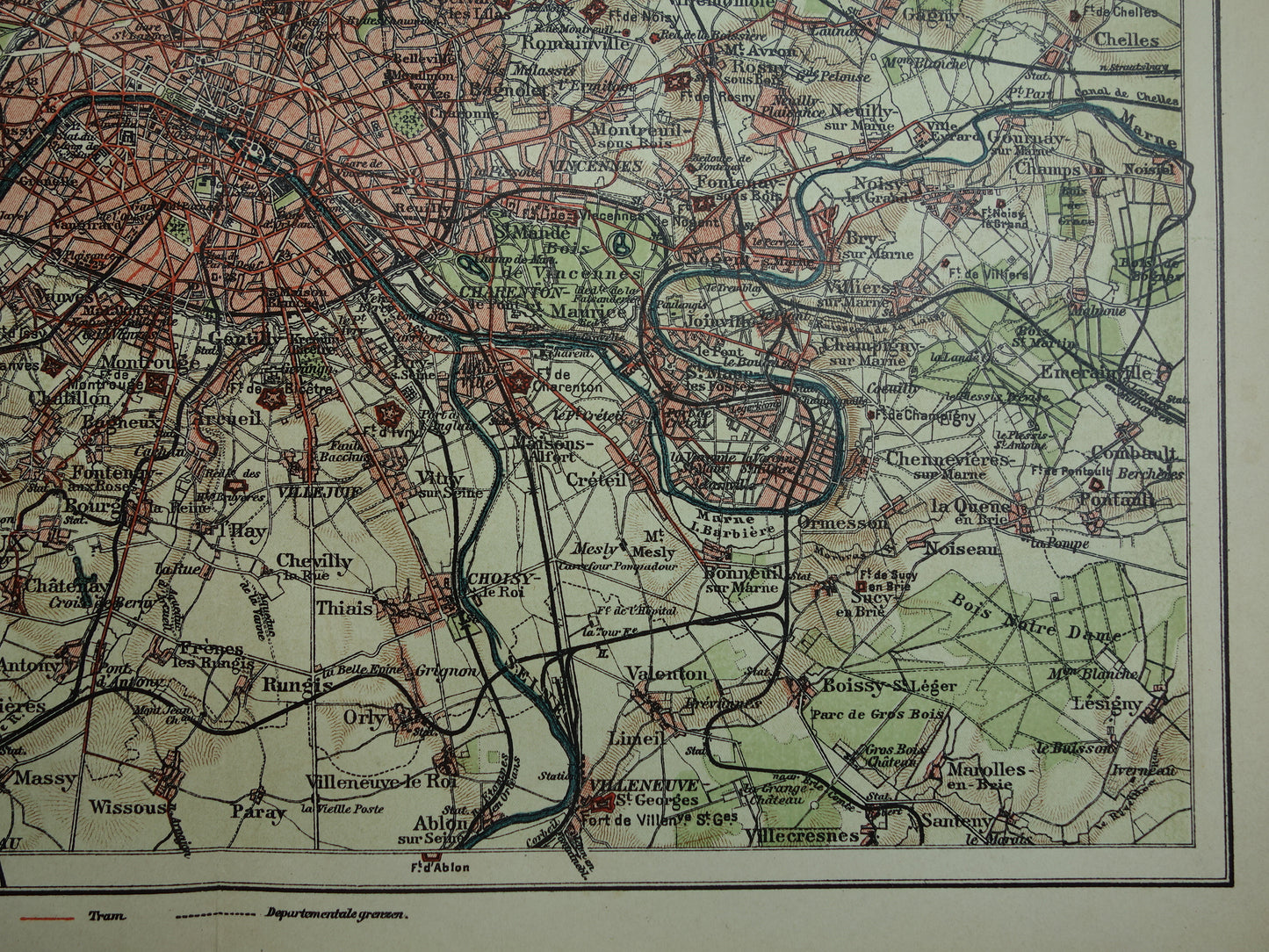PARIJS oude kaart Originele antieke Nederlandse plattegrond van Parijs en omgeving uit 1910 vintage historische kaarten