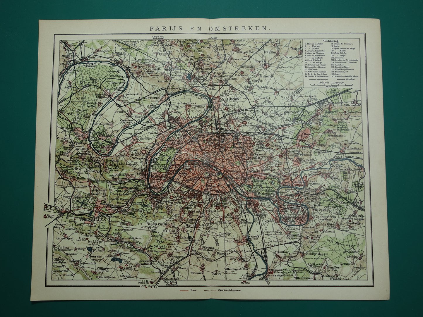 PARIJS oude kaart Originele antieke Nederlandse plattegrond van Parijs en omgeving uit 1910 vintage historische kaarten