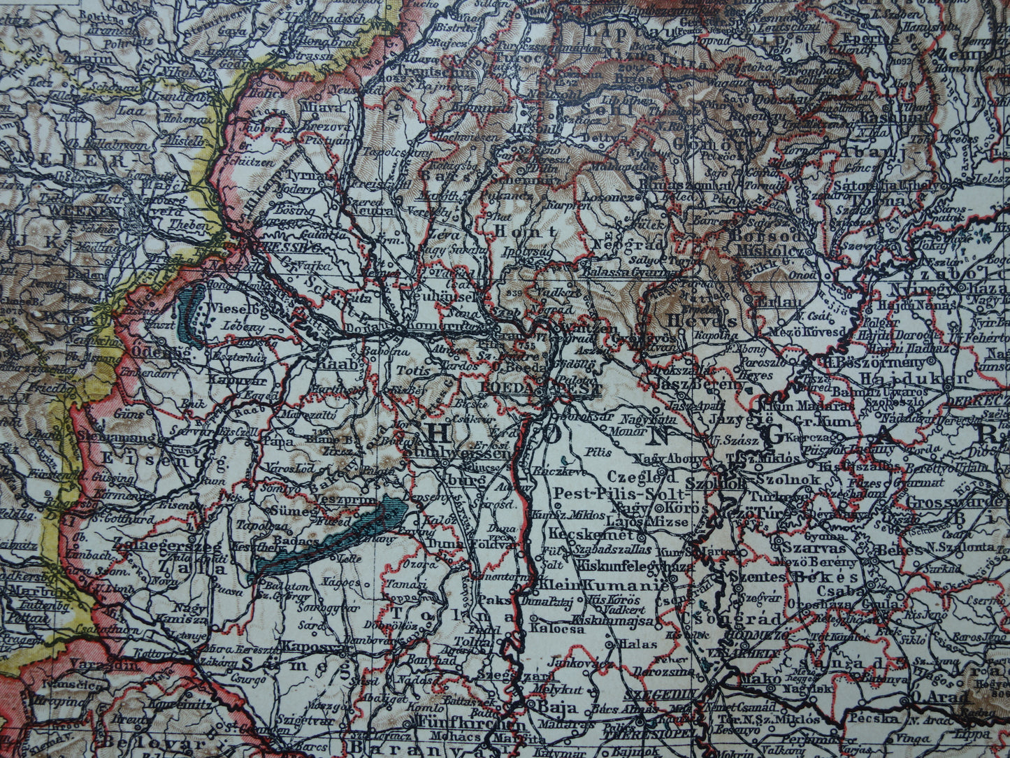 HONGARIJE oude Nederlandse kaart van Hongarije uit 1908 originele antieke landkaart