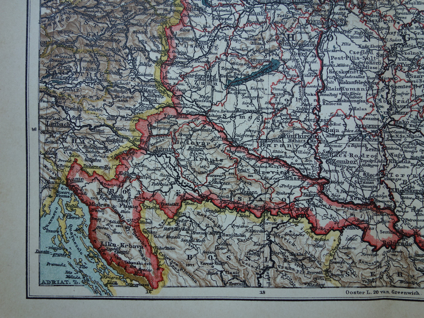 HONGARIJE oude Nederlandse kaart van Hongarije uit 1908 originele antieke landkaart