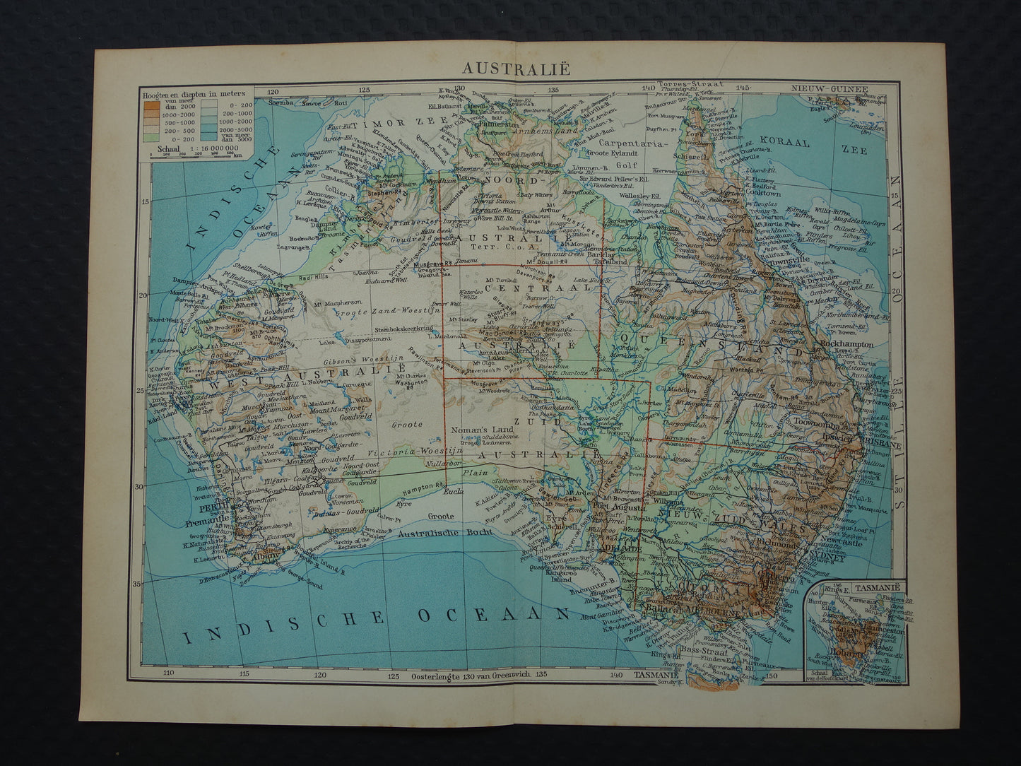 Oude kaart van Australië uit 1933 originele vintage Nederlandse landkaart van Australië gedetailleerde kaarten