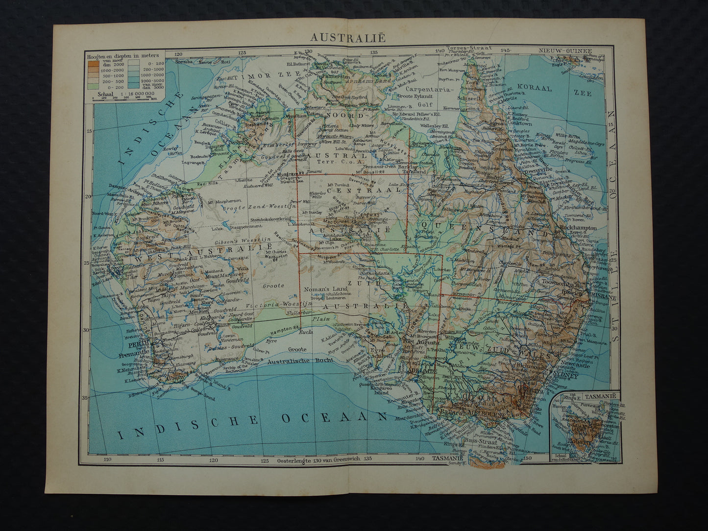 Oude kaart van Australië uit 1933 originele vintage Nederlandse landkaart van Australië gedetailleerde kaarten