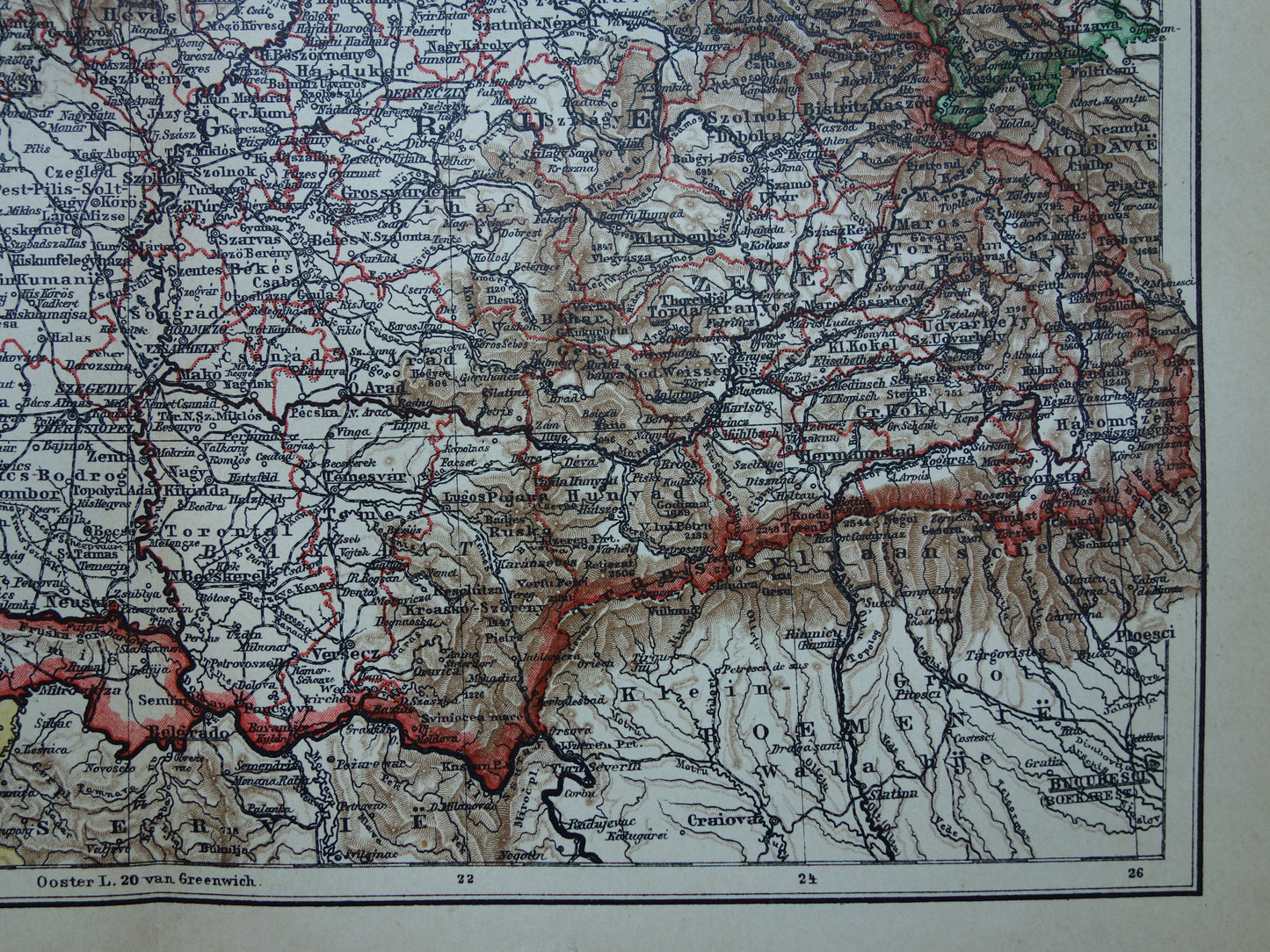 HONGARIJE oude Nederlandse kaart van Hongarije uit 1908 originele antieke landkaart