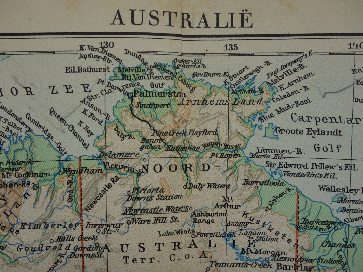 Oude kaart van Australië uit 1933 originele vintage Nederlandse landkaart van Australië gedetailleerde kaarten