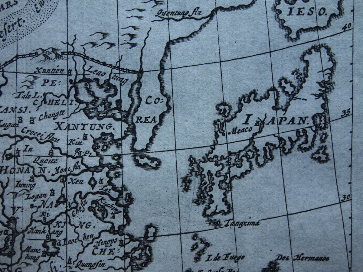 360+ jaar oude kaart van China en Japan 1661 originele antieke landkaart klein formaat