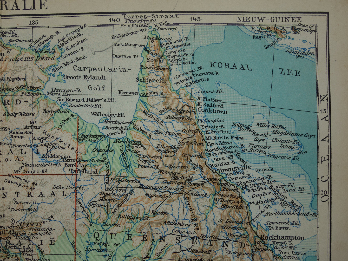 Oude kaart van Australië uit 1933 originele vintage Nederlandse landkaart van Australië gedetailleerde kaarten