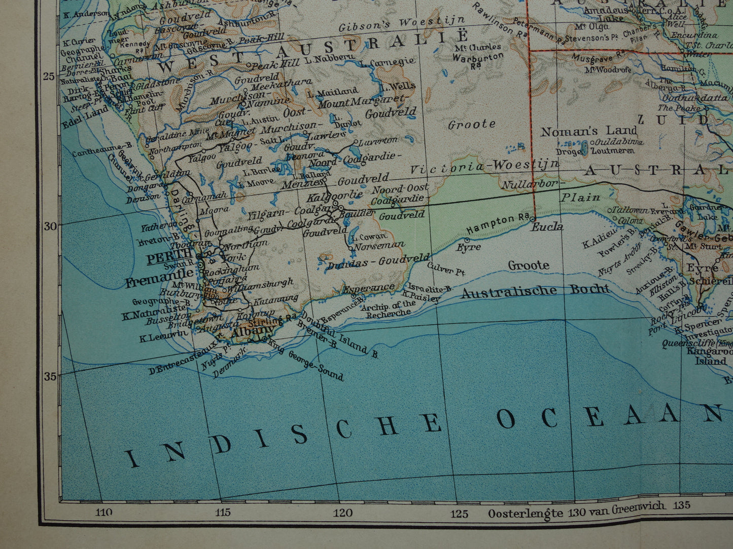 Oude kaart van Australië uit 1933 originele vintage Nederlandse landkaart van Australië gedetailleerde kaarten