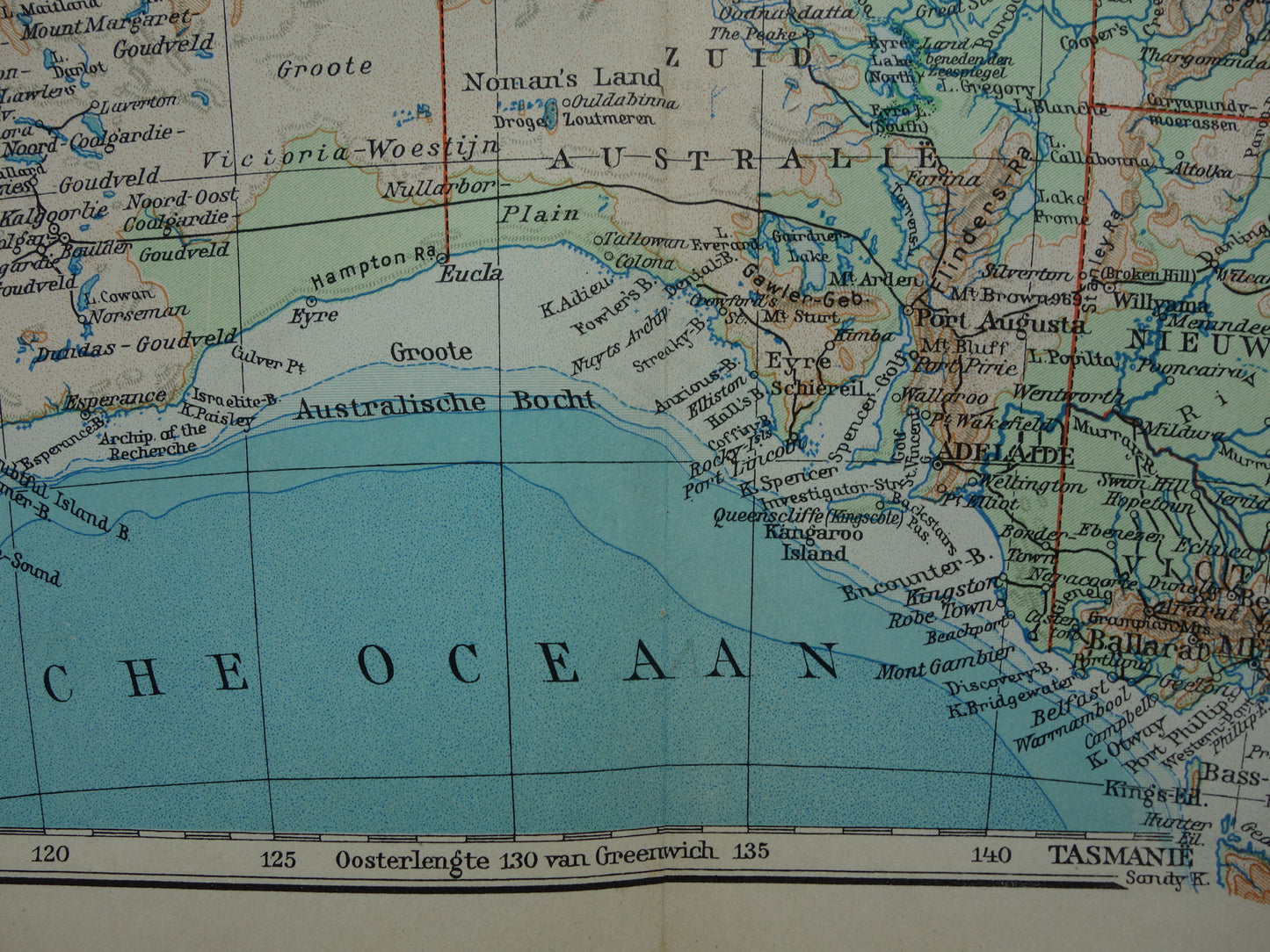 Oude kaart van Australië uit 1933 originele vintage Nederlandse landkaart van Australië gedetailleerde kaarten