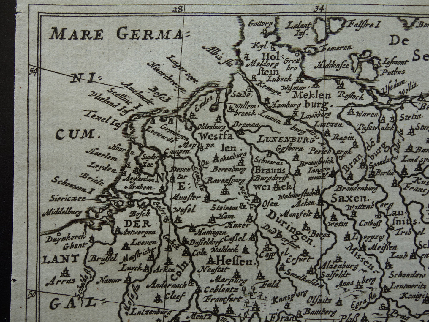 DUITSLAND 360+ jaar oude kaart van Duitsland 1661 originele antieke Nederlandse landkaart zeer klein formaat