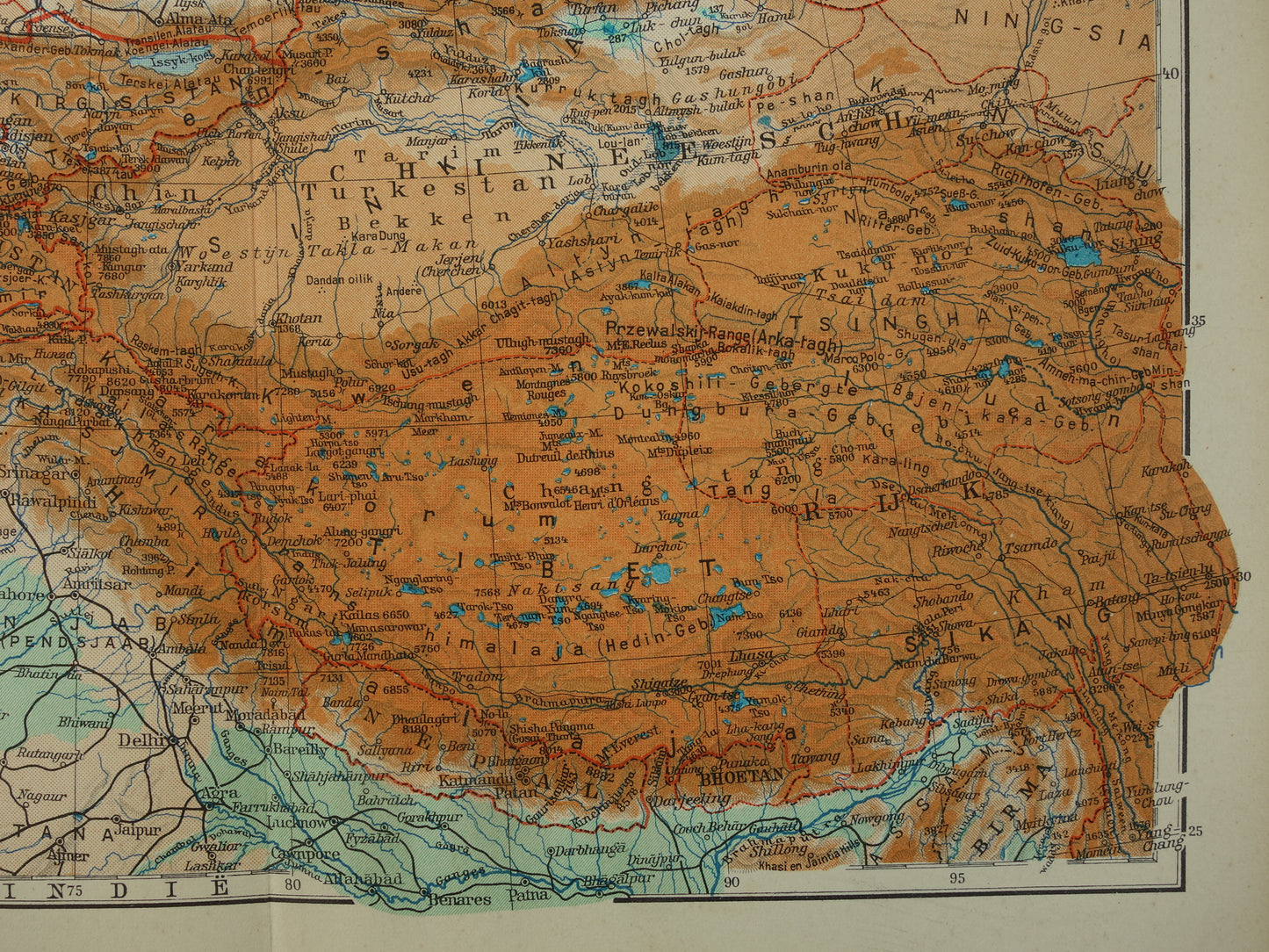 TIBET en XINJIANG Oude kaart uit het jaar 1938 historische Nederlandse landkaart Tibet en Xinjiang vintage kaarten