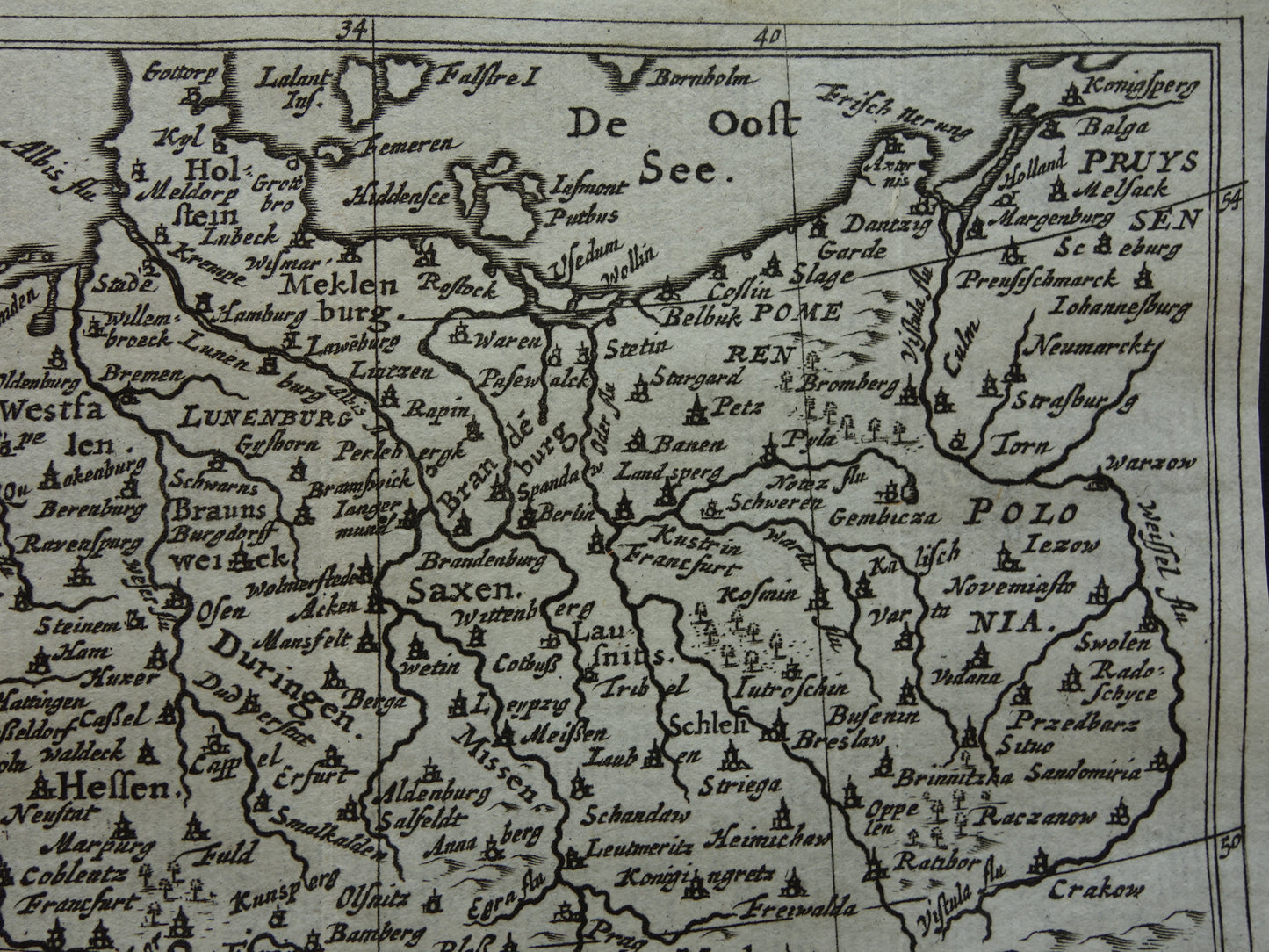 DUITSLAND 360+ jaar oude kaart van Duitsland 1661 originele antieke Nederlandse landkaart zeer klein formaat