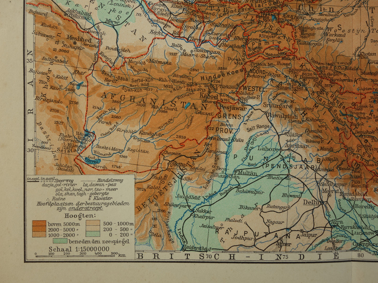 TIBET en XINJIANG Oude kaart uit het jaar 1938 historische Nederlandse landkaart Tibet en Xinjiang vintage kaarten