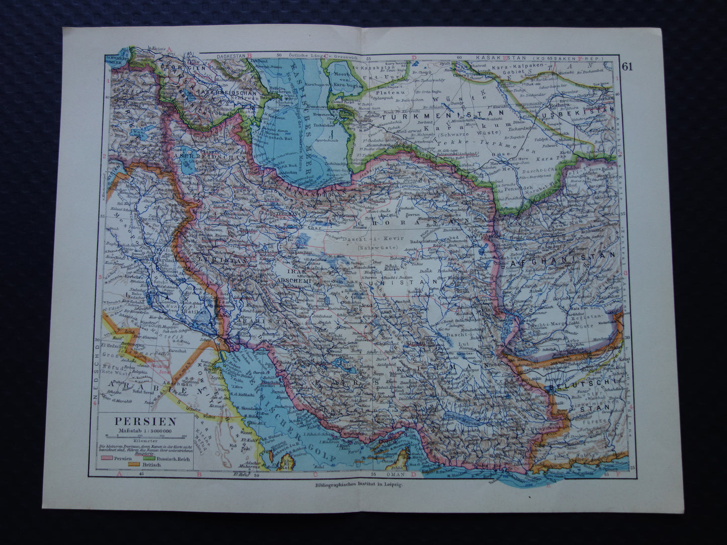 Originele oude kaart van Perzië / Iran uit 1928 vintage landkaart Teheran - historische kaarten