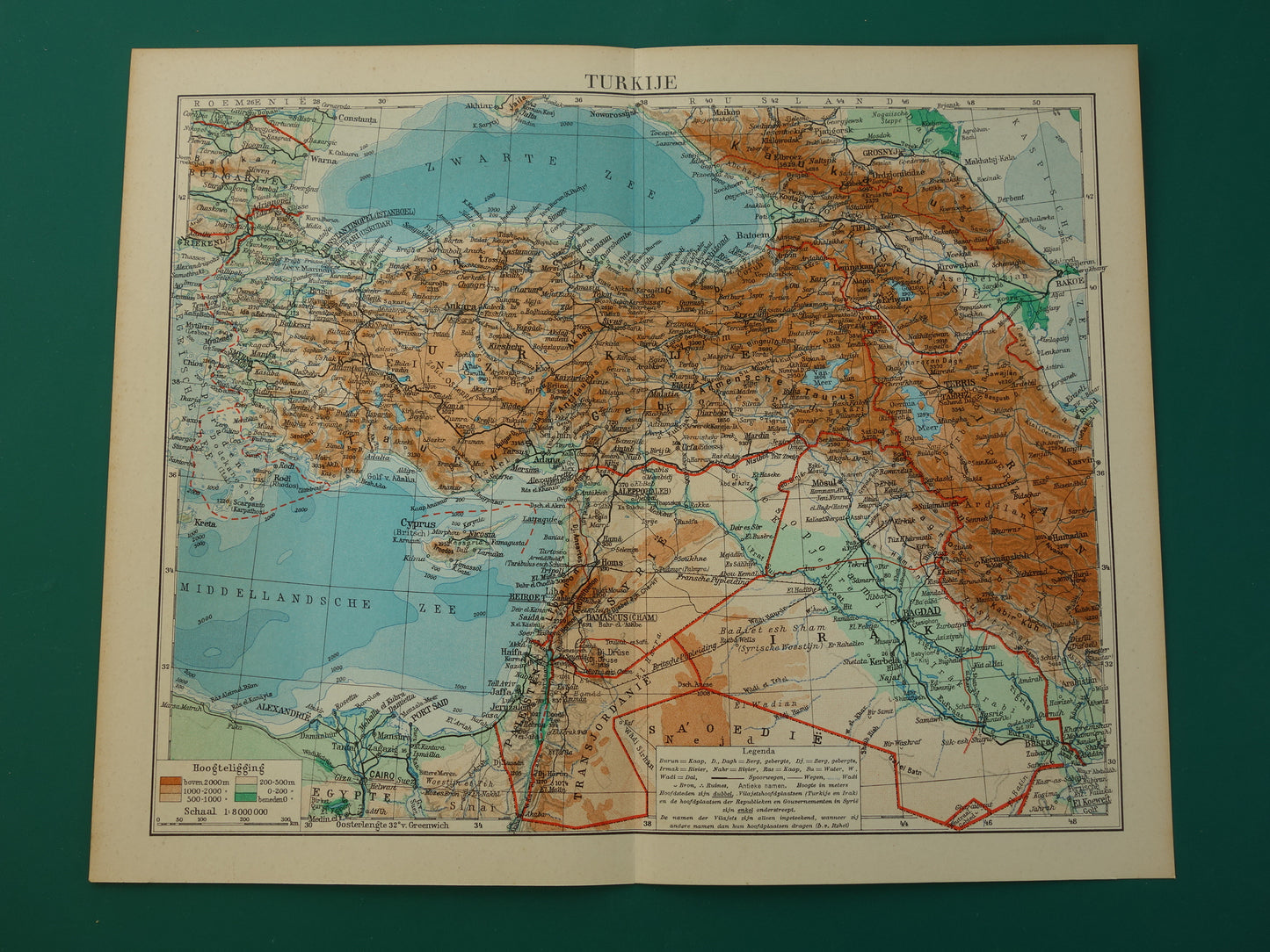 TURKIJE Oude kaart uit het jaar 1938 historische Nederlandse landkaart Turkije vintage kaarten