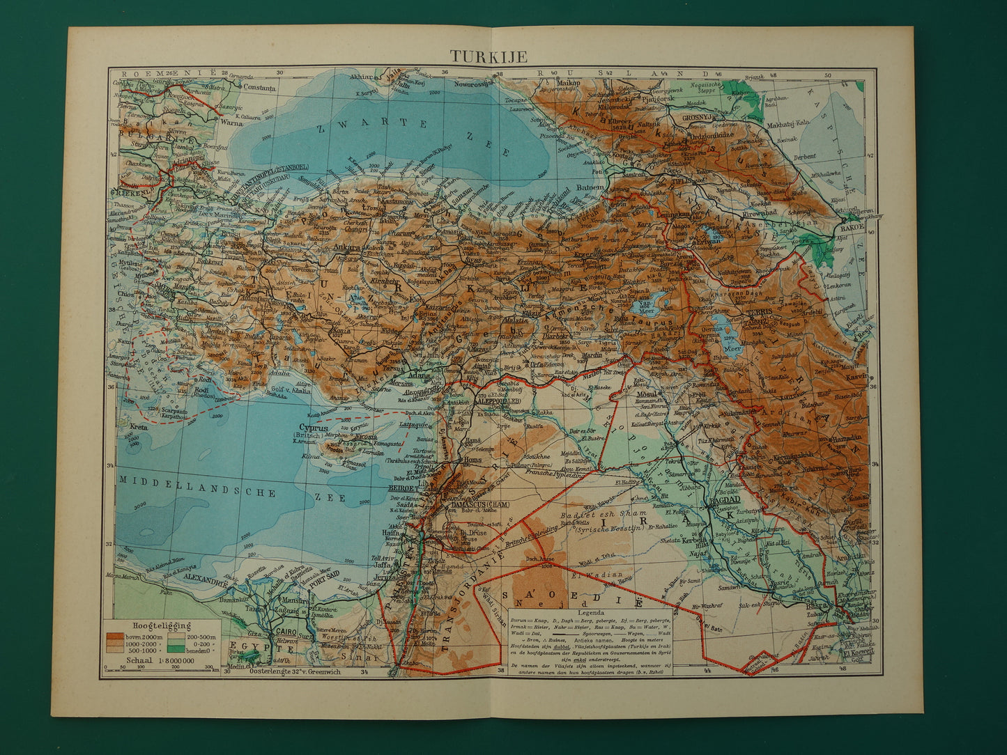 TURKIJE Oude kaart uit het jaar 1938 historische Nederlandse landkaart Turkije vintage kaarten