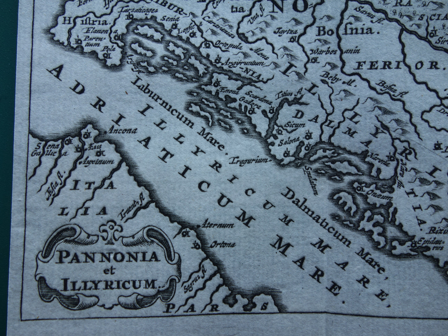 360+ jaar oude kaart van Bosnië Kroatië Slovenië 1661 originele antieke landkaart klein formaat Pannonia et Illyricum Cluver