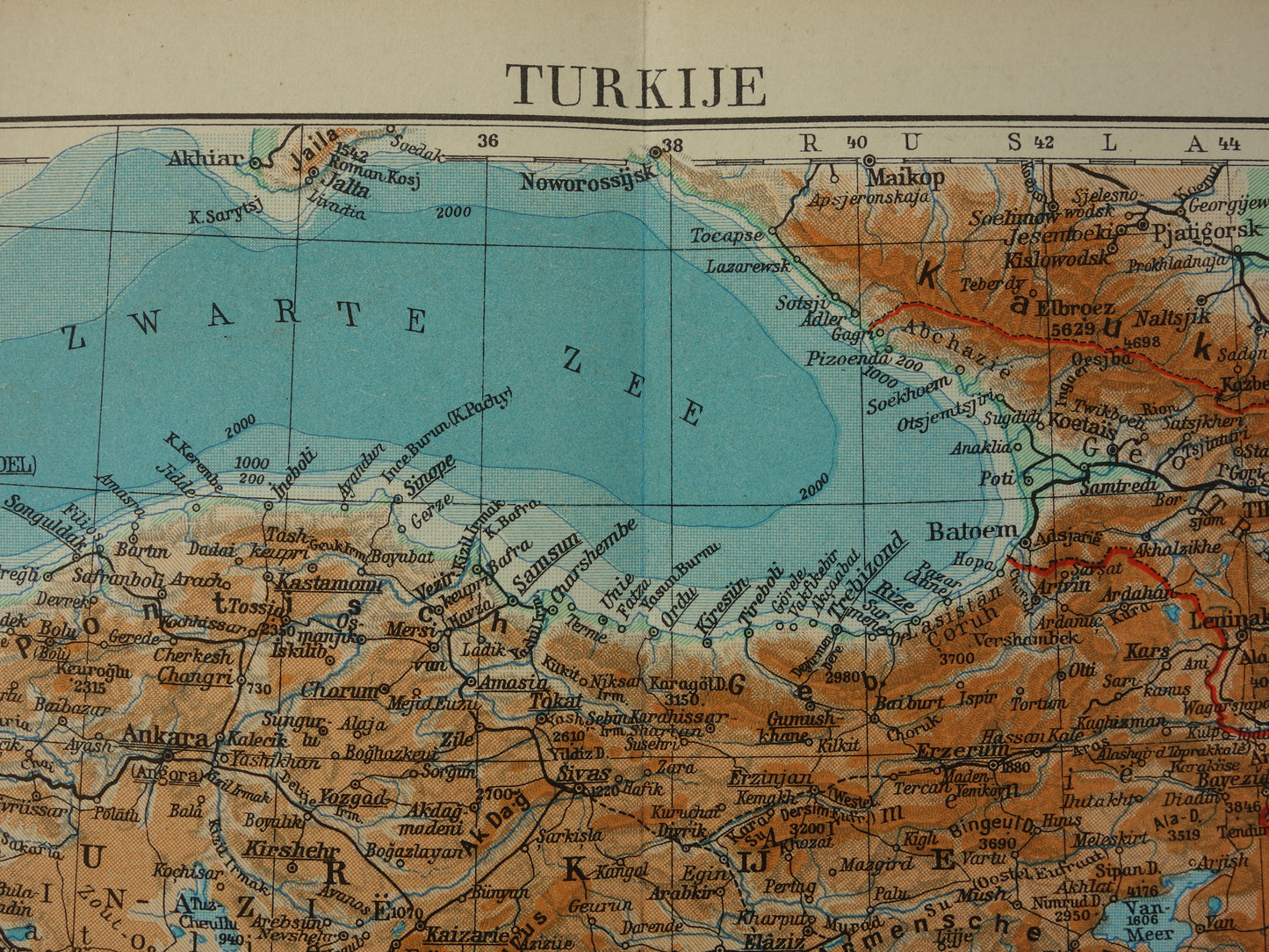 TURKIJE Oude kaart uit het jaar 1938 historische Nederlandse landkaart Turkije vintage kaarten