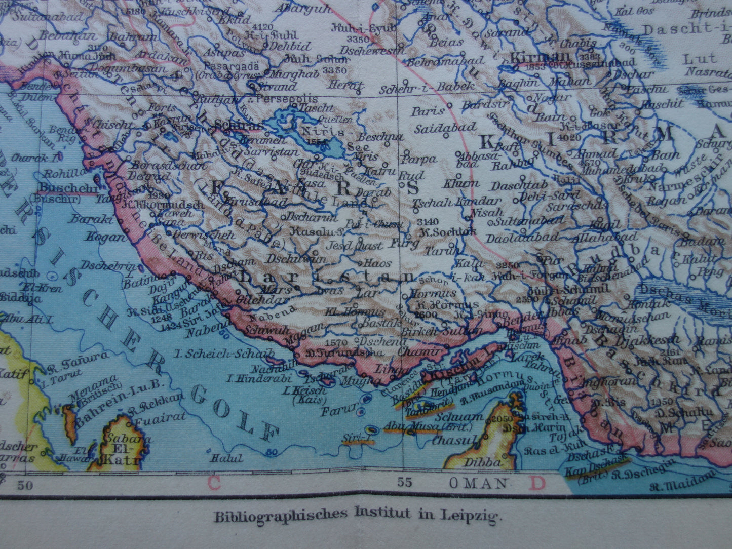 Originele oude kaart van Perzië / Iran uit 1928 vintage landkaart Teheran - historische kaarten