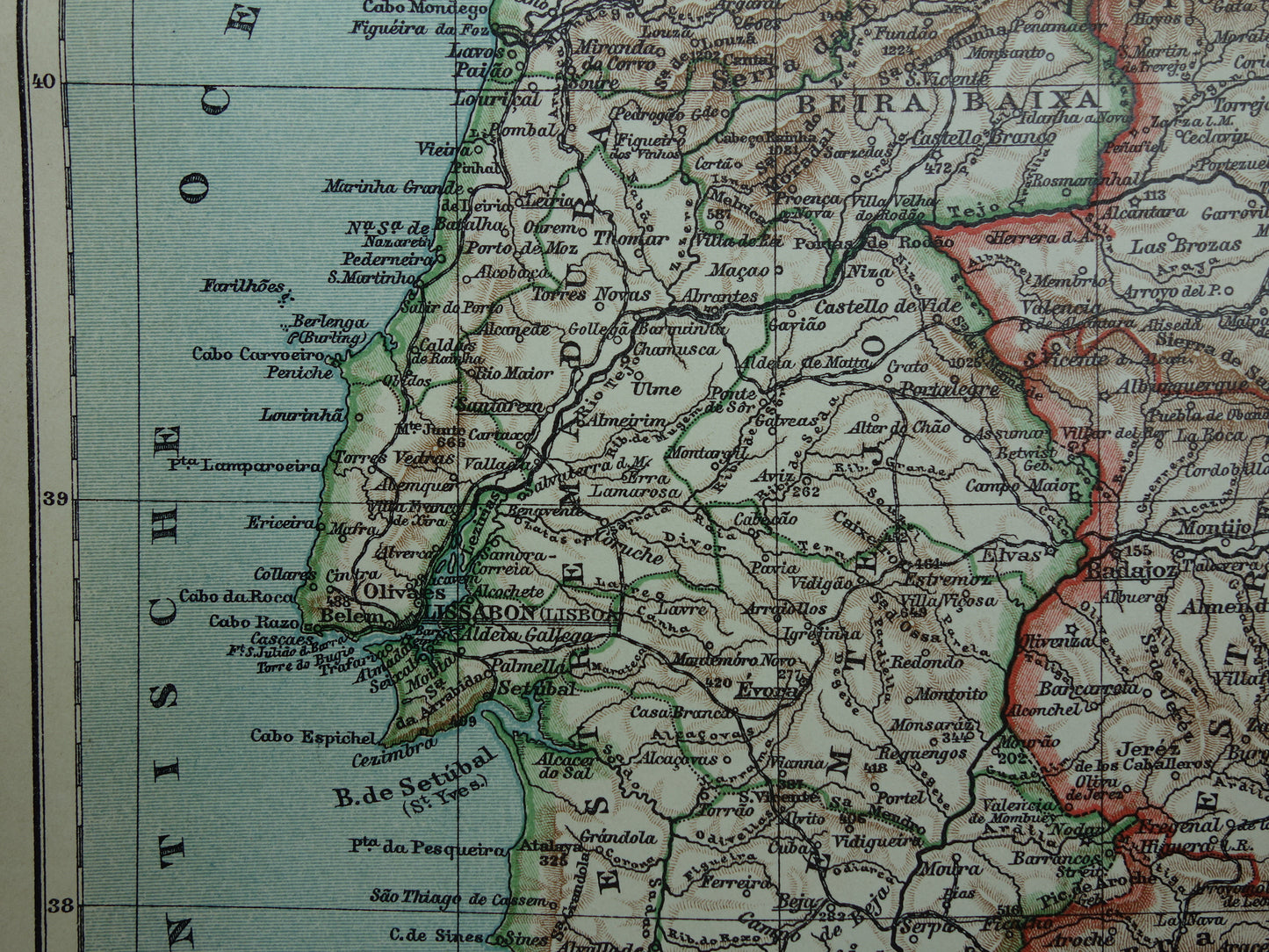PORTUGAL oude kaart van Portugal 1910 originele antieke Nederlandse kleine landkaart Porto Lissabon Faro