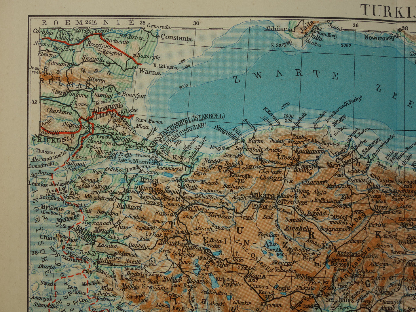 TURKIJE Oude kaart uit het jaar 1938 historische Nederlandse landkaart Turkije vintage kaarten