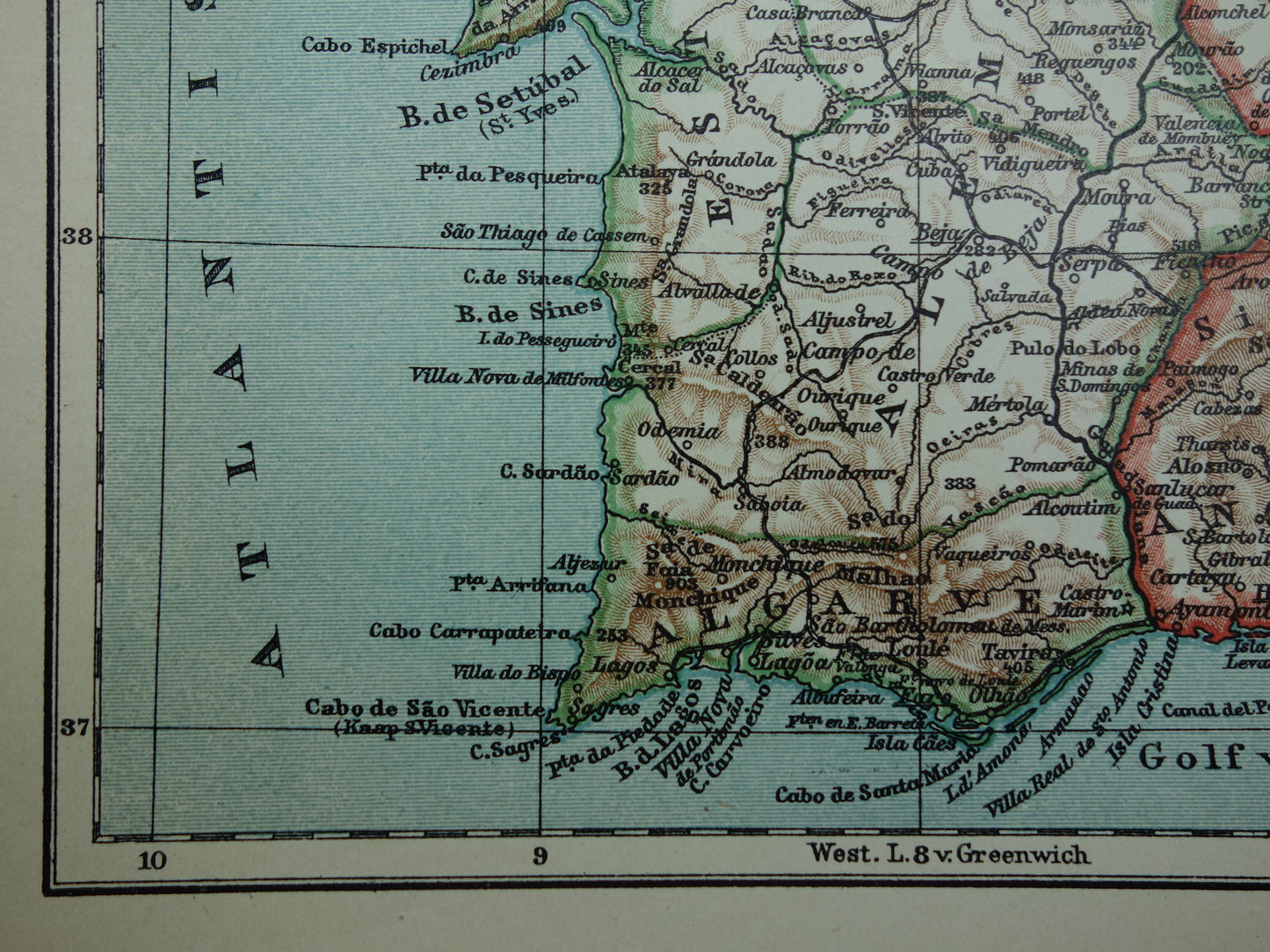 PORTUGAL oude kaart van Portugal 1910 originele antieke Nederlandse kleine landkaart Porto Lissabon Faro