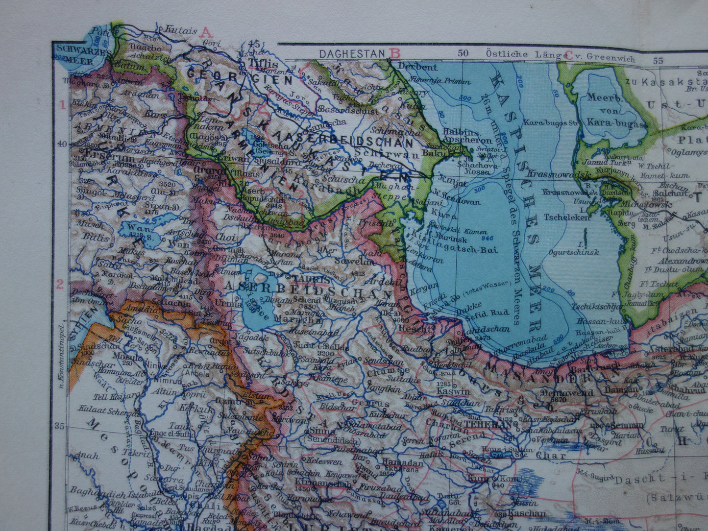 Originele oude kaart van Perzië / Iran uit 1928 vintage landkaart Teheran - historische kaarten