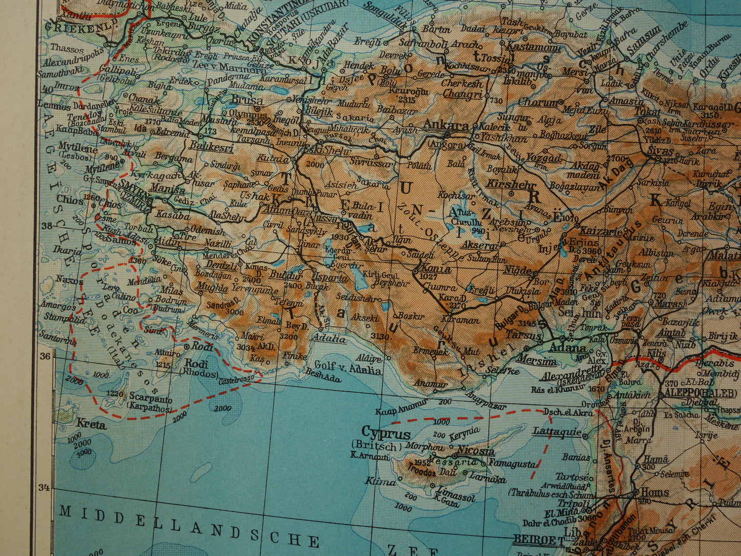 TURKIJE Oude kaart uit het jaar 1938 historische Nederlandse landkaart Turkije vintage kaarten