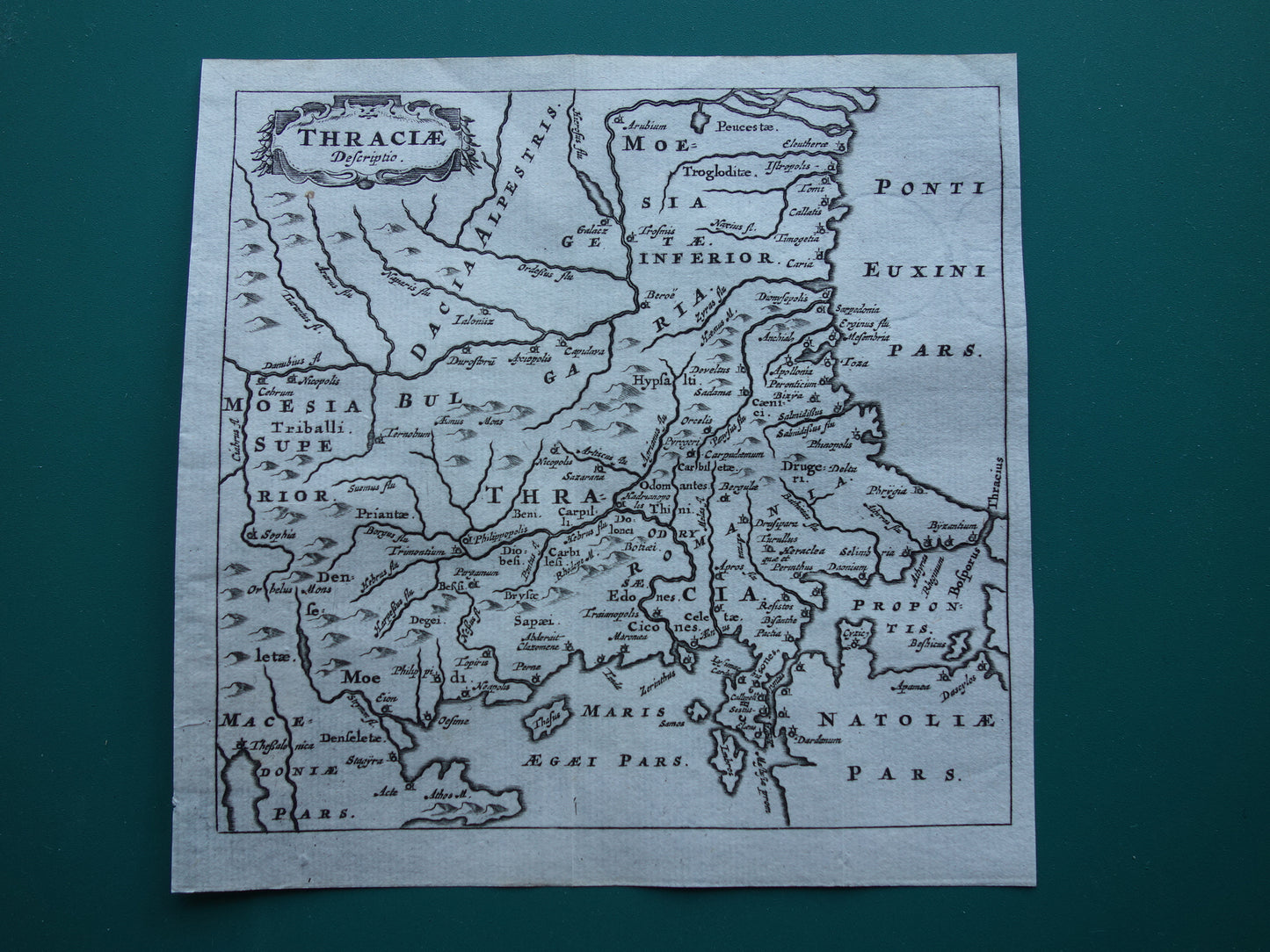 Oude kaart van Thracië in de oudheid 1661 originele antieke landkaart Tracië Thrakië Griekenland Bulgarije klein formaat Cluver