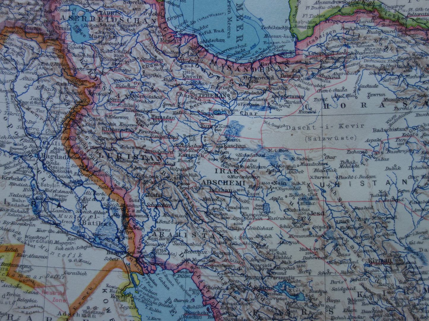 Originele oude kaart van Perzië / Iran uit 1928 vintage landkaart Teheran - historische kaarten