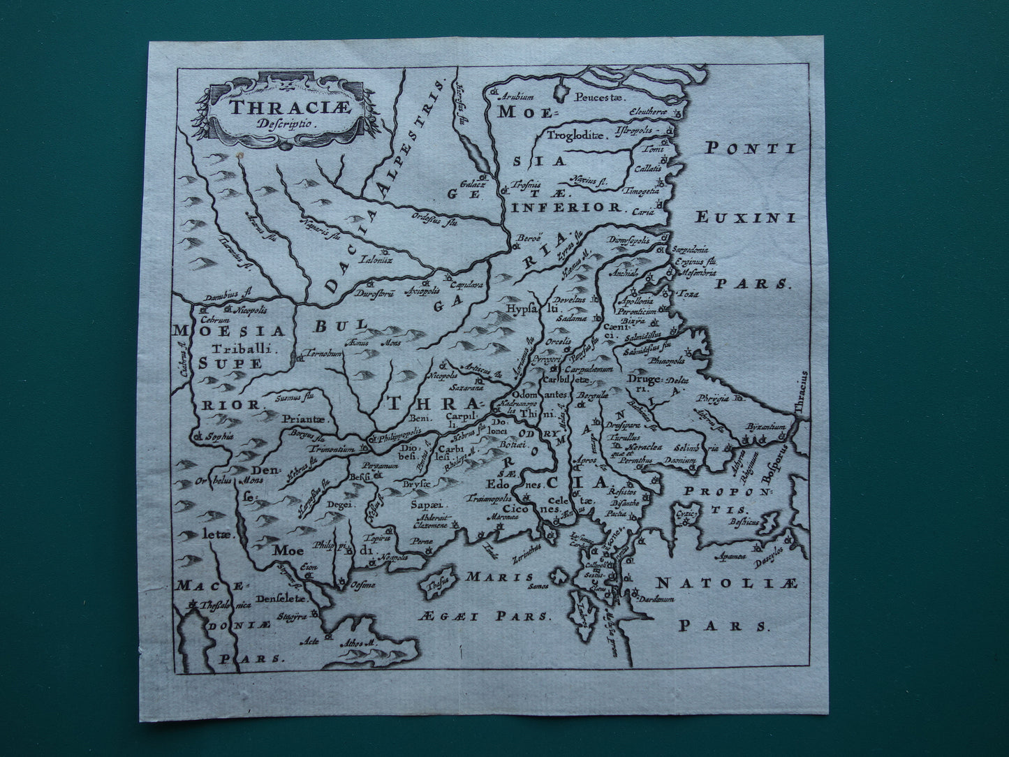Oude kaart van Thracië in de oudheid 1661 originele antieke landkaart Tracië Thrakië Griekenland Bulgarije klein formaat Cluver