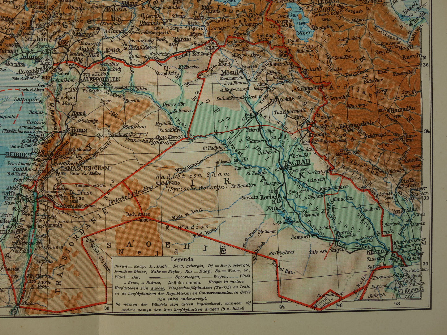 TURKIJE Oude kaart uit het jaar 1938 historische Nederlandse landkaart Turkije vintage kaarten