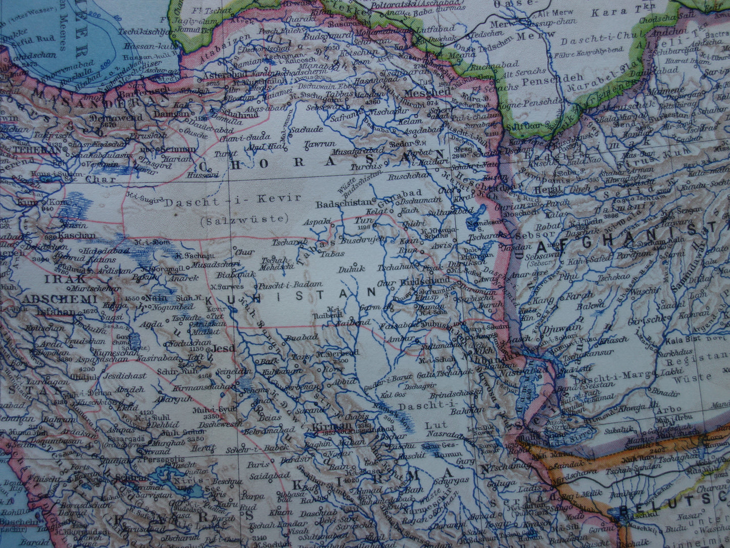 Originele oude kaart van Perzië / Iran uit 1928 vintage landkaart Teheran - historische kaarten