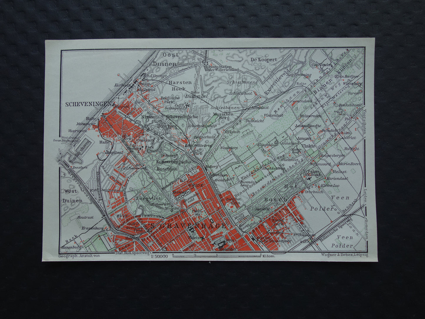 SCHEVENINGEN oude kaart van Scheveningen en Den Haag 1904 kleine originele antieke plattegrond Nederland
