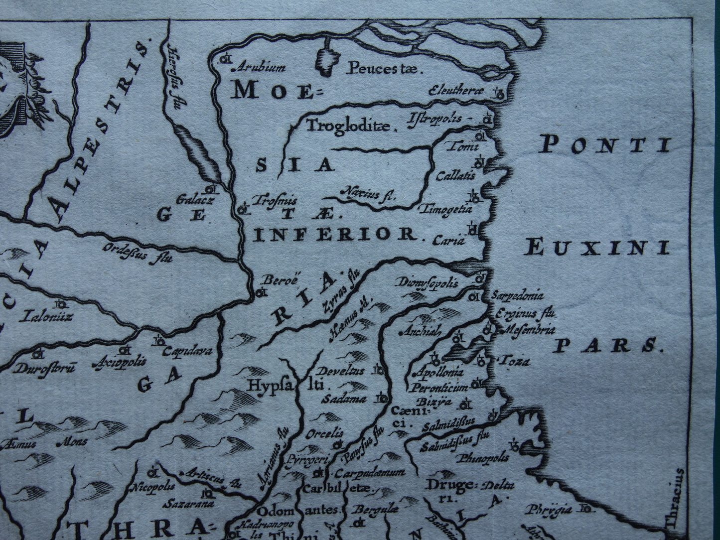 Oude kaart van Thracië in de oudheid 1661 originele antieke landkaart Tracië Thrakië Griekenland Bulgarije klein formaat Cluver