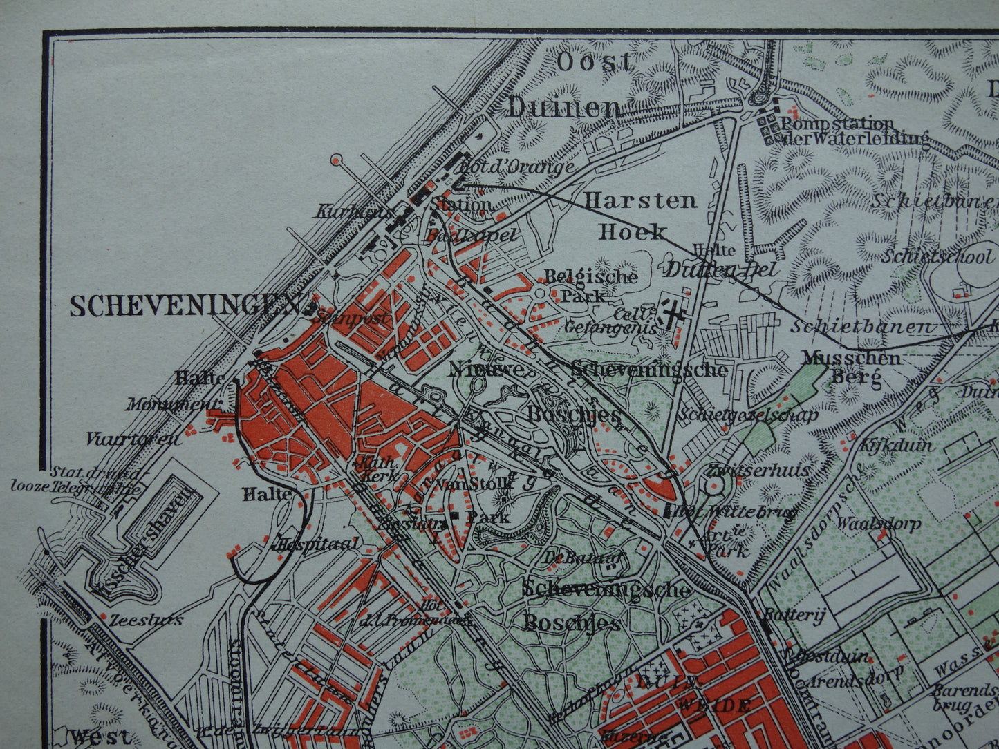 SCHEVENINGEN oude kaart van Scheveningen en Den Haag 1904 kleine originele antieke plattegrond Nederland