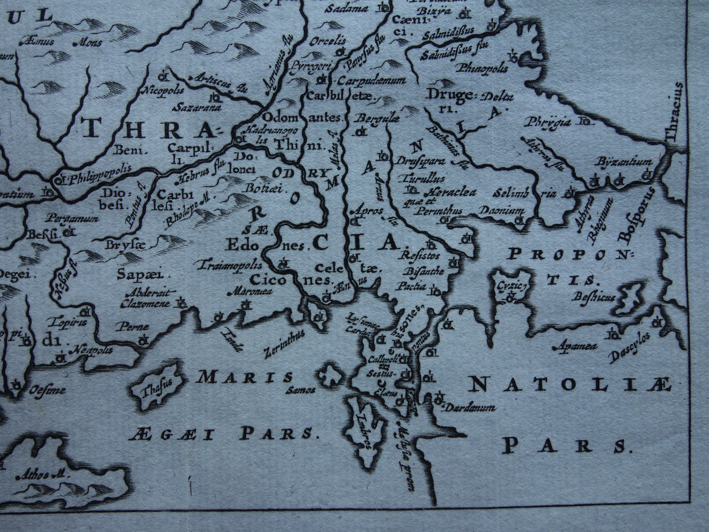 Oude kaart van Thracië in de oudheid 1661 originele antieke landkaart Tracië Thrakië Griekenland Bulgarije klein formaat Cluver