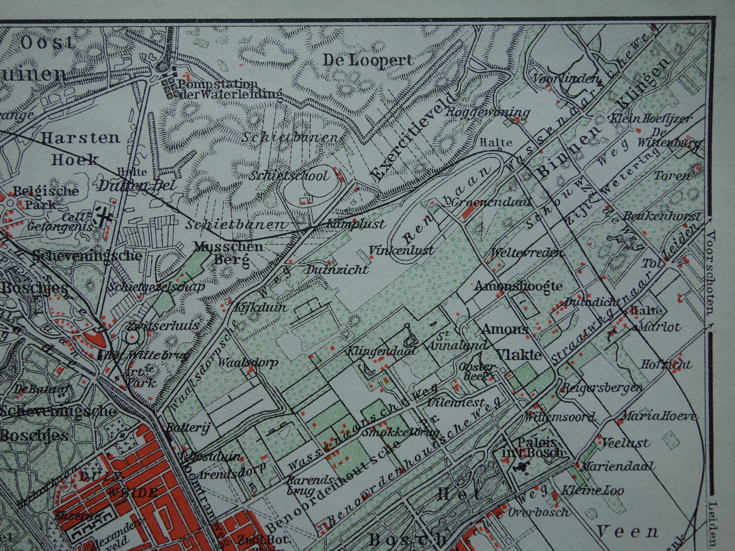 SCHEVENINGEN oude kaart van Scheveningen en Den Haag 1904 kleine originele antieke plattegrond Nederland